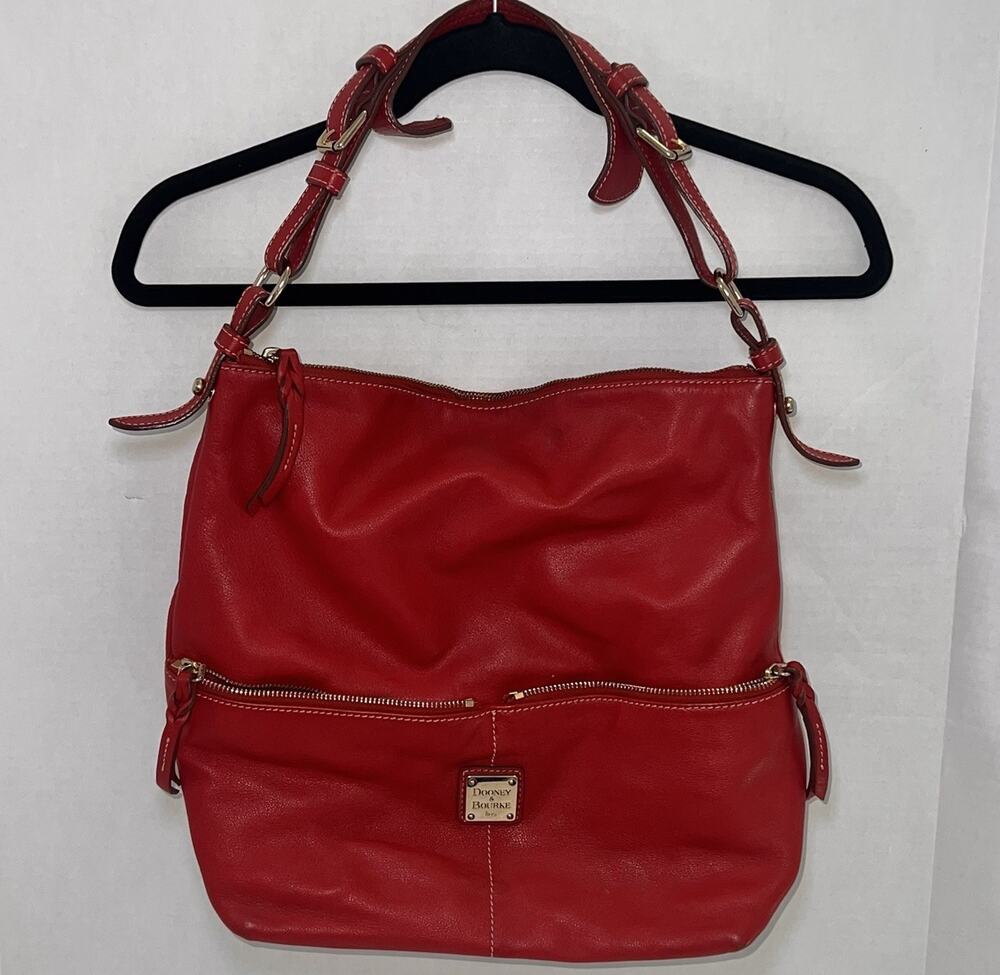 DOONEY & BOURKE Dillen Handbag Large Red Leather Hobo Shoulder Bag Purse Classic